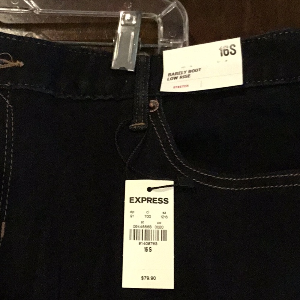 Express low rise boot cut jeans - brand new with tag - dark blue stretch SZ 16S - Picture 2 of 2